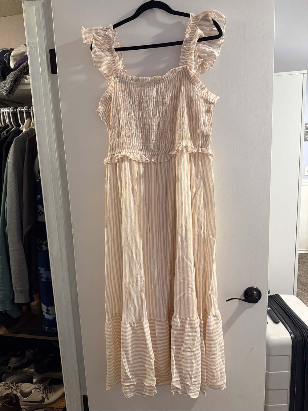 Blu Pepper Cream & Beige Striped Ruffle Strap Sundress (New Without Tags)